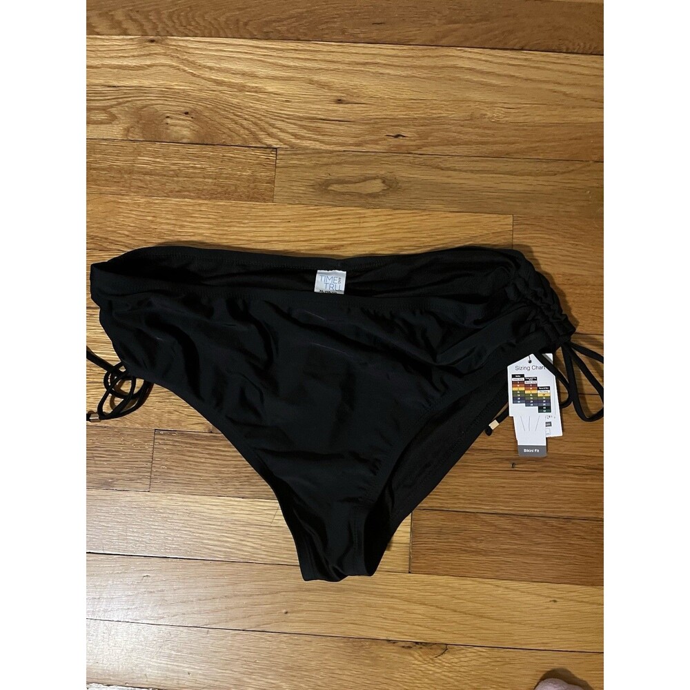 Time and Tru Women's Black High Waist Ruched Bikini Bottom Solid XL Stretch